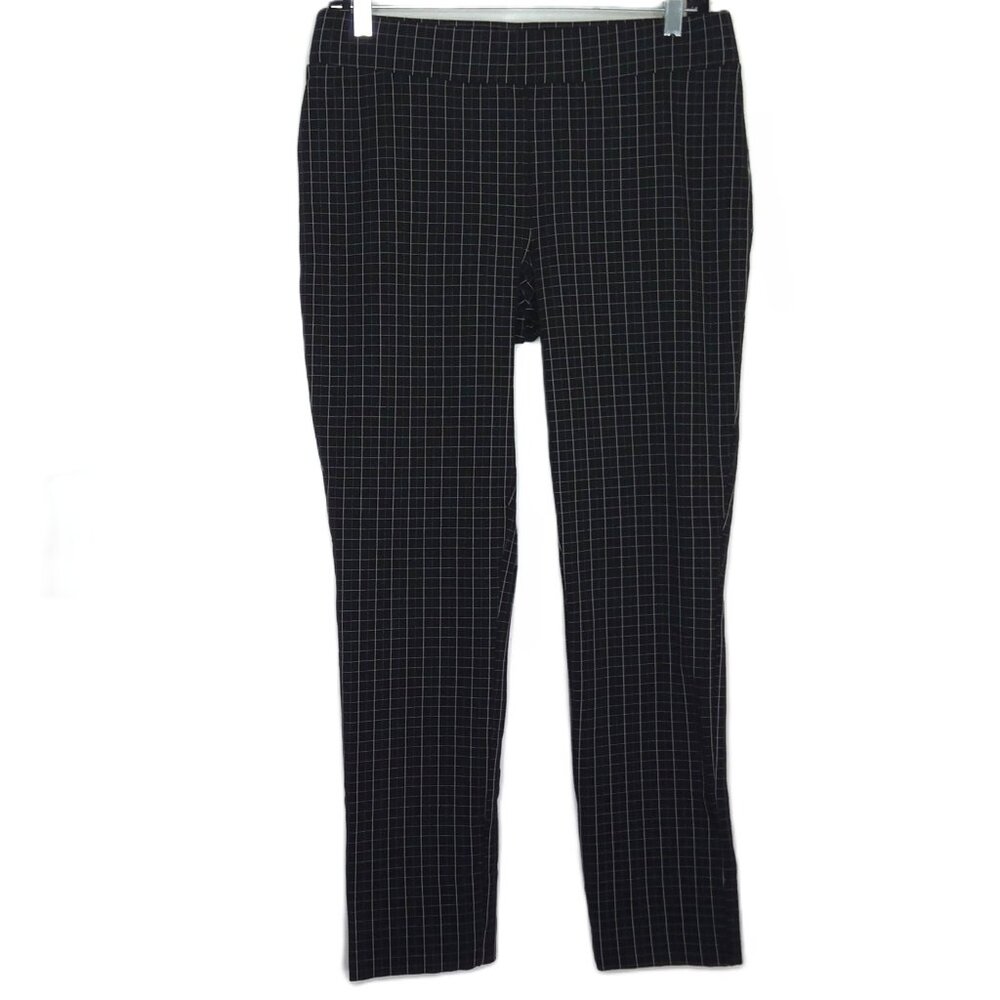 One 5 One Leggings Black & White Windowpane Plaid Career Stretch Ankle Slit L